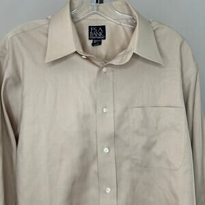 Jos A. Bank Tan Button Down-16.5/34 Mens Beige dress shirt Traveler Collection